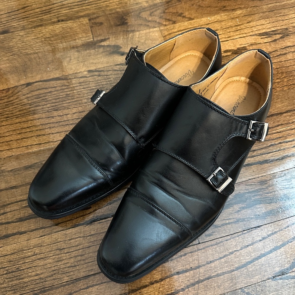 Vincent Camuto Black Double Monk Strap Dress Shoes – Size 9 – Cap Toe Leather